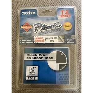 NEW Sealed Genuine Brother P-touch TZ-131 1/2" (12mm) Black Print On Clear Tape